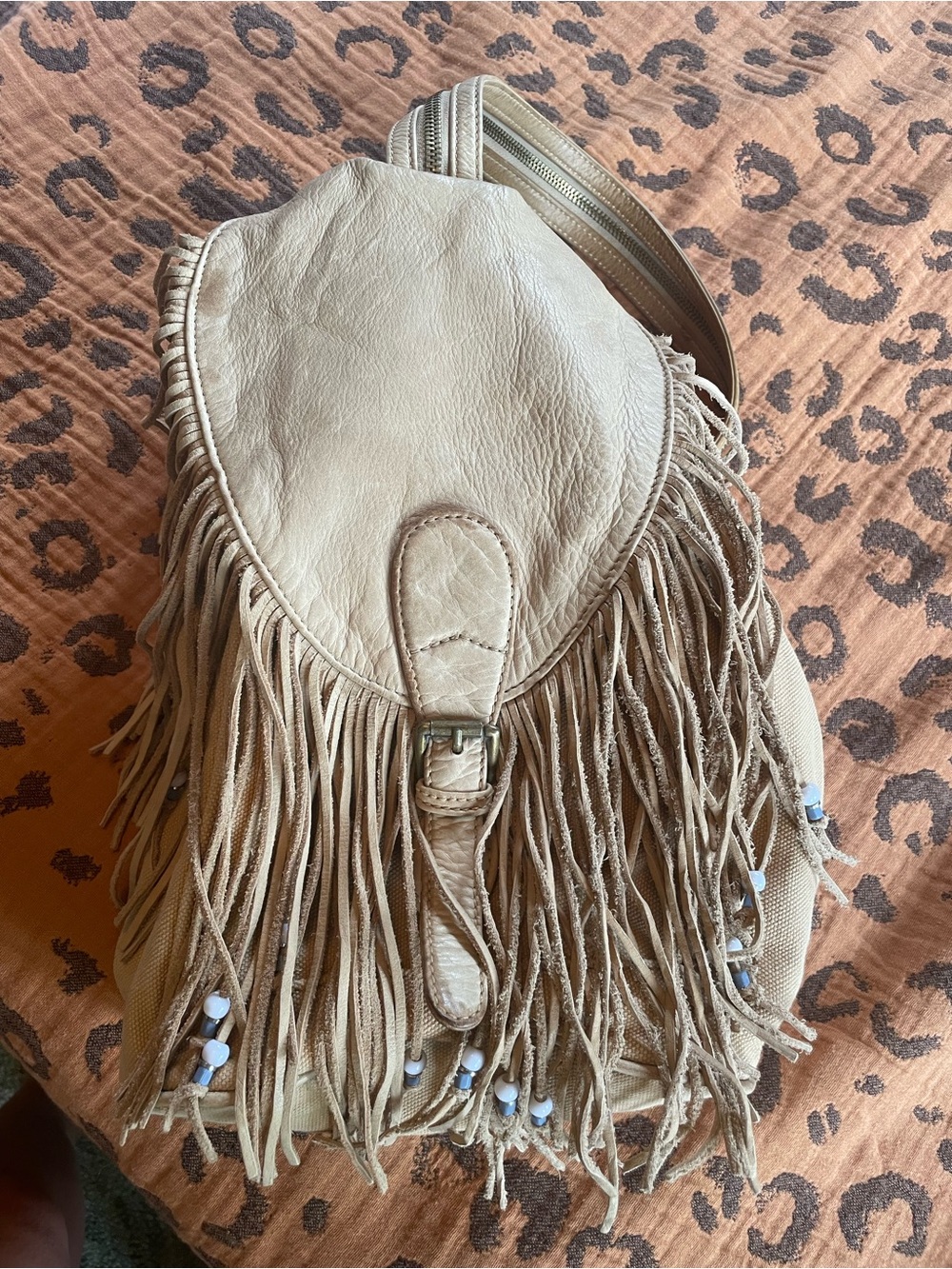 Denim Supply for Ralph Lauren Canvas Leather Fringe Hobo Backpack